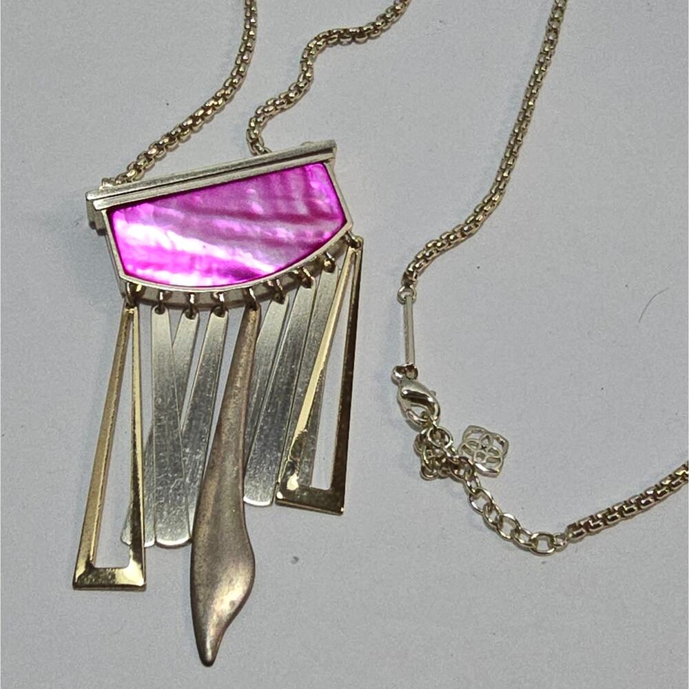 Kendra Scott Custom Pink Mother of Pearl and Gold Plated Tassel Necklace‎